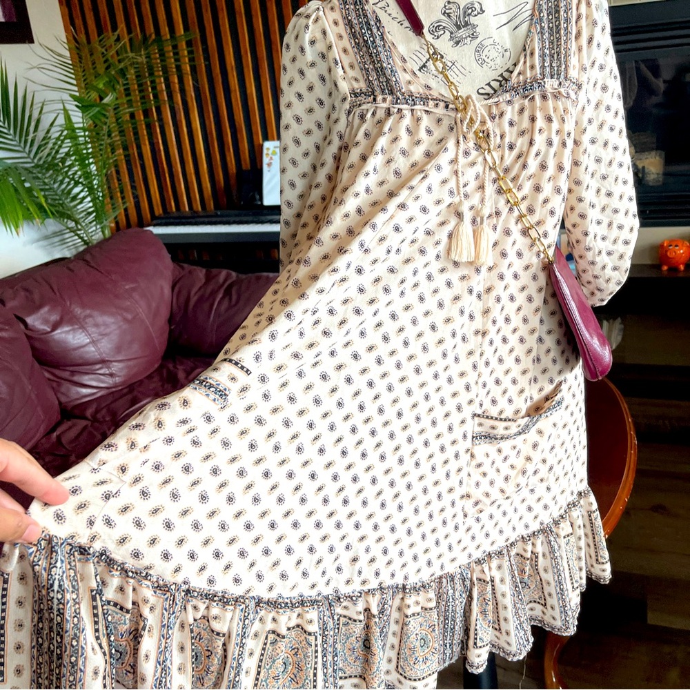 FREE PEOPLE BOHO PENNY LANE TEA COLOR MINI DRESS - Picture 9 of 14